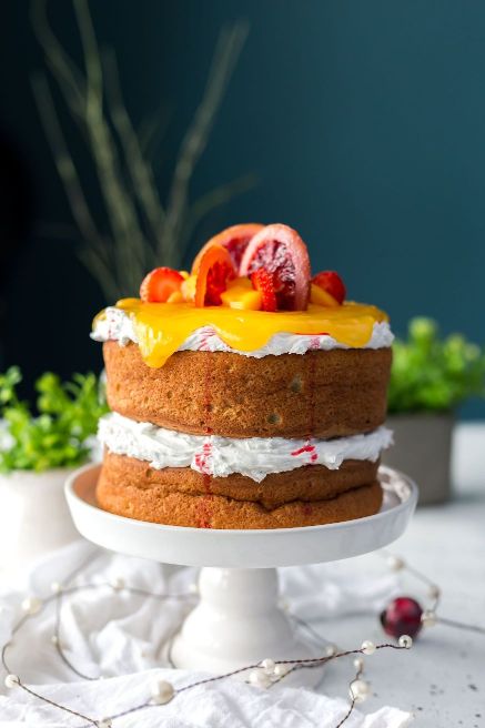 Two layered cake with fruit and strawberry toppings - how to get rid of flour taste in cake